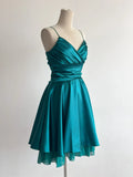Turquoise Spaghetti Strap A-Line Satin Short Vintage Prom Dresses Birthday Party Dress HZ1024