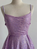 Lilac Spaghetti Straps A-Line Tulle Sequin Short Vintage Prom Dresses HZ1024