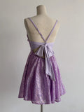 Lilac Spaghetti Straps A-Line Tulle Sequin Short Vintage Prom Dresses HZ1024