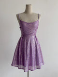 Lilac Spaghetti Straps A-Line Tulle Sequin Short Vintage Prom Dresses HZ1024