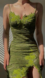 Green Spaghetti Strap Bodycon Lace Applique Short Evening Dress Birthday Party Dress HZ1024
