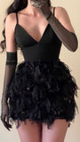 Black Spaghetti Strap Bodycon Tulle Short Birthday Party Dress Graduation Dress HZ1024