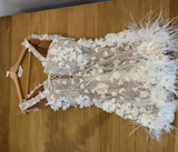 White V-neck Bodycon Beaded Applique Short Birthday Dress, Fashion Party Dress HZ1024