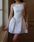 White Beateau A-Line Satin Short Evening Gowns Homecoming Dress HZ1024