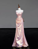Light Pink Sweetheart Mermaid Satin Long Prom Dresses, Formal Evening Gowns HZ1024