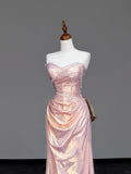 Light Pink Sweetheart Mermaid Satin Long Prom Dresses, Formal Evening Gowns HZ1024