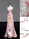 Light Pink Sweetheart Mermaid Satin Long Prom Dresses, Formal Evening Gowns HZ1024