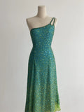Blue Sheath One Shoulder Beaded Chiffon Birthday Party Dress, Fairytale Prom Dresses HZ1024