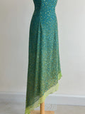 Blue Sheath One Shoulder Beaded Chiffon Birthday Party Dress, Fairytale Prom Dresses HZ1024