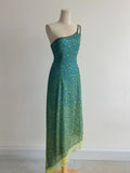 Blue Sheath One Shoulder Beaded Chiffon Birthday Party Dress, Fairytale Prom Dresses HZ1024