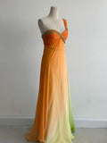 Gradient Orange One Shoulder Chiffon Empire Dress Beaded Vintage Evening Gowns HZ1024