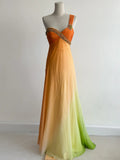 Gradient Orange One Shoulder Chiffon Empire Dress Beaded Vintage Evening Gowns HZ1024