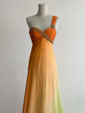 Gradient Orange One Shoulder Chiffon Empire Dress Beaded Vintage Evening Gowns HZ1024