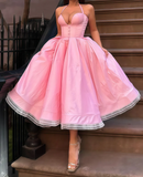 Pink Sweetheart Neck A-Line Satin Prom Dress, Fashionable Evening Dress HZ1024