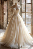 Light Champagne Sweetheart Neck A-Line Chiffon Long Wedding Dress HZ1024