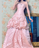 Pink A-Line Strapless Taffeta Beaded Quinceanera Dresses Long Evening Gowns HZ1024