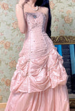 Pink A-Line Strapless Taffeta Beaded Quinceanera Dresses Long Evening Gowns HZ1024