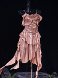Rose Gold Pink Spaghetti Straps Sheath Satin Short Prom Dresses Birthday Party Dress HZ1024