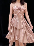 Rose Gold Pink Spaghetti Straps Sheath Satin Short Prom Dresses Birthday Party Dress HZ1024