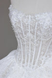 White Strapless A-Line Lace Applique Long Wedding Dress HZ1024