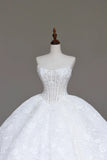 White Strapless A-Line Lace Applique Long Wedding Dress HZ1024