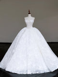 White Strapless A-Line Lace Applique Long Wedding Dress HZ1024