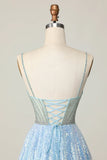 Light Blue A Line V Neck Sequins Homecoming Dress Short Sweet Birthday Dress HZ1024