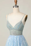 Light Blue A Line V Neck Sequins Homecoming Dress Short Sweet Birthday Dress HZ1024