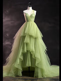 Green Sweetheart Neck A-Line Tiered Tulle Long Prom Dress Sweet 16 Dress HZ1024