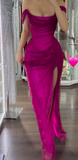 Fuchsia Off-shoulder Sheath Sparkly Long Prom Dresses, Formal Evening Gowns HZ1024