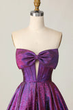 Purple Strapless A-Line Satin Short Homecoming Dress with Bow HZ1024
