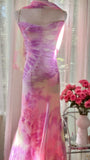 Spaghetti Strap Pink Sheath Chiffon Prom Dresses Vintage Backless Evening Gowns HZ1024