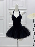 Black V-Neck Tulle Short Birthday Dress HZ1024