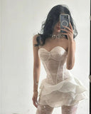 White Sweetheart Sparkly Tulle Short Ballgowns Sweet Birthday Dress HZ1024