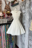 Off-White V-Neck A-Line Chiffon Short Birthday Dress, Graduation Dress HZ1024