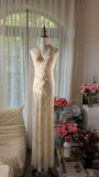 Off-White V-Neck Sheath Beaded Chiffon Long Backless Prom Dresses, Elegant Evening Gowns HZ1024