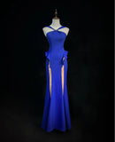 Royal Blue Halter Mermaid Long Prom Dresses, Vintage Evening Gowns HZ1024