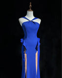 Royal Blue Halter Mermaid Long Prom Dresses, Vintage Evening Gowns HZ1024