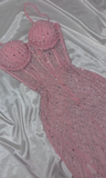 Pink Bodycon Spaghetti Straps Beaded Long Prom Dresses Sweet Birthday Dress HZ1024
