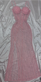 Pink Bodycon Spaghetti Straps Beaded Long Prom Dresses Sweet Birthday Dress HZ1024