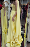 Butter Yellow A-Line Strapless Chiffon Long Prom Dresses Graduation Dress HZ1024