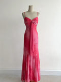 Hot Pink Mermaid Spaghetti Strap Printed Chiffon Long Prom Dresses, Elegant Evening Gowns HZ1024