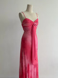 Hot Pink Mermaid Spaghetti Strap Printed Chiffon Long Prom Dresses, Elegant Evening Gowns HZ1024