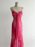 Hot Pink Mermaid Spaghetti Strap Printed Chiffon Long Prom Dresses, Elegant Evening Gowns HZ1024
