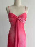 Hot Pink Mermaid Spaghetti Strap Printed Chiffon Long Prom Dresses, Elegant Evening Gowns HZ1024