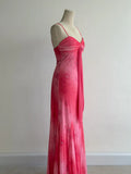 Hot Pink Mermaid Spaghetti Strap Printed Chiffon Long Prom Dresses, Elegant Evening Gowns HZ1024