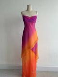 Purple Spaghetti Strap Sheath Chiffon Long Prom Dresses, Vintage Party Dresses HZ1024