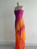 Purple Spaghetti Strap Sheath Chiffon Long Prom Dresses, Vintage Party Dresses HZ1024