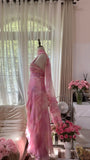Pink Strap Sheath Print Chiffon Prom Dresses, Vintage Evening Gowns HZ1024