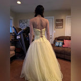 Butter Yellow Strapless Corset Tulle Long Prom Dresses Sweet 16 Dresses HZ1024